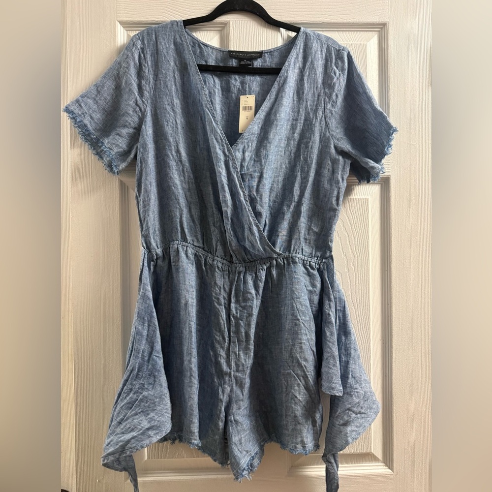 🆕 Sanctuary X Anthropologie Montana Linen Tie Front Short Romper Size Medium - Picture 8 of 13
